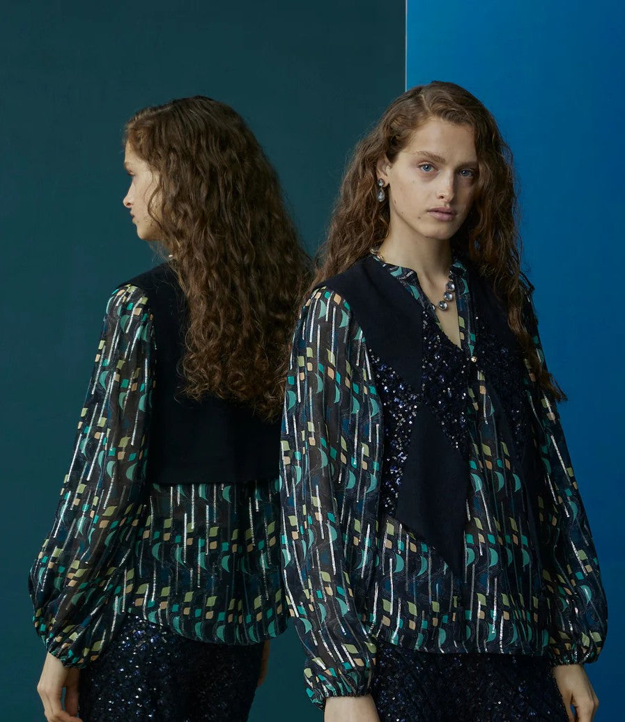 🆕Blusa geométrica brillo AILANTO