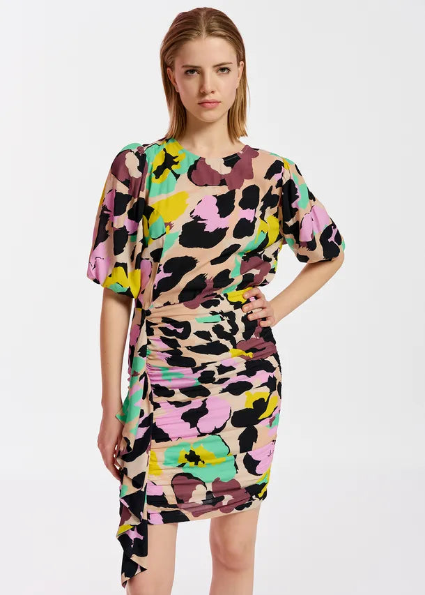 Vestido drapeado estampado ESSENTIEL
