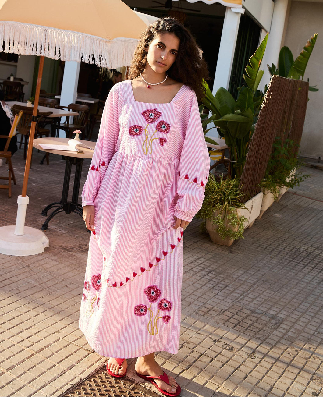 Vestido bordado listas SISSEL